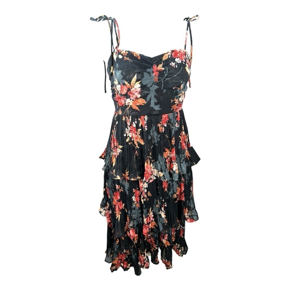 Lulus | Tier to Stay Black Floral Print Tiered Tie-Strap Midi Dress size M New - Picture 8 of 16